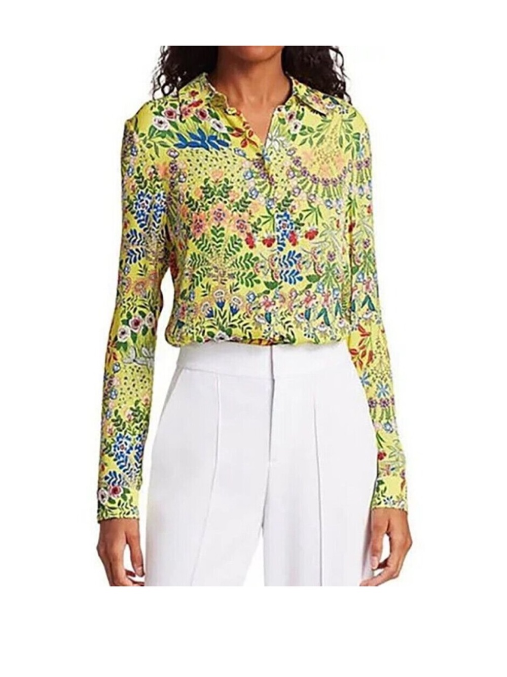 Alice + Olivia Willa Wildflower Daffodil Print button down Blouse